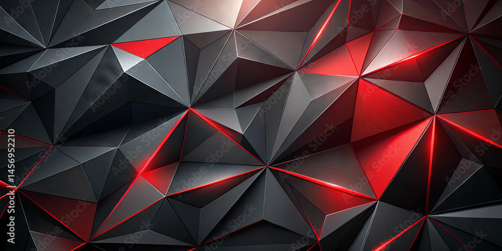 Poster intricate geometric shapes form a striking pattern with black and red colors, showcasing sharp trian