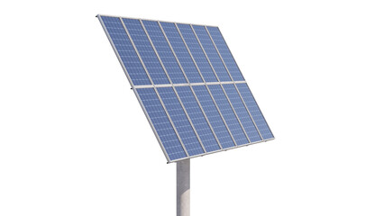Industrial solar battery with dual-axis rotation mechanism installed on a concrete pillar. Isolated on a transparent background. 3D illustration.