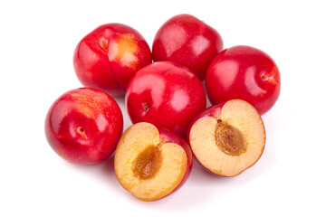Fresh Red Plums, isolated on white background.