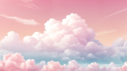A painting of a pink and blue sky with clouds.