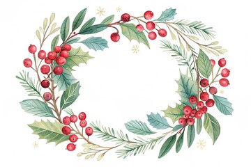 christmas round wreath ring in watercolor style isolated on white background
