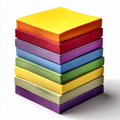 Stack of Colorful Sticky Notes Rainbow Memo Pads for Office  School Supplies isolated on white Background