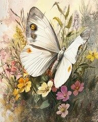 sketchbook drawing soft blend traditional pastel look butterfly Beautiful butterfly sitting on vibrant flowers.