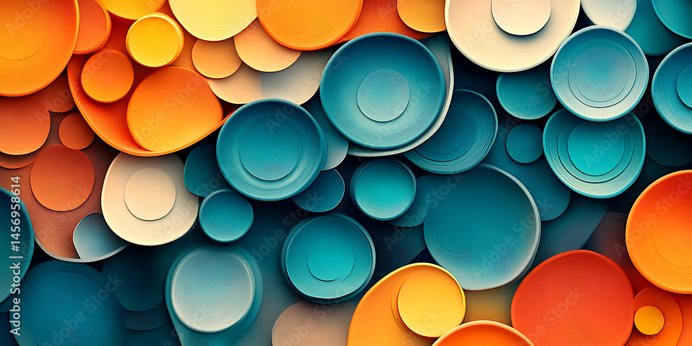Poster abstract composition of circular forms vibrant colors and overlapping shapes modern graphic design b