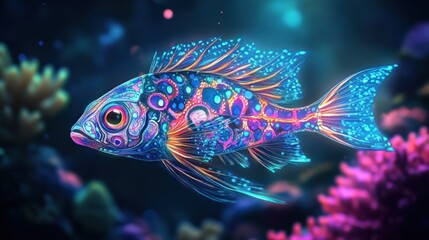 Fototapeta premium Vibrant underwater fish, intricate patterns, glowing scales