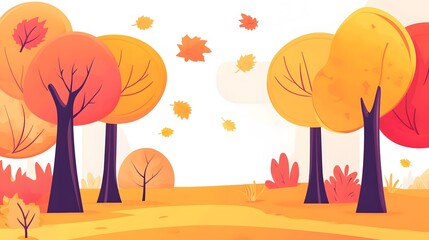 Naklejka premium Autumn Landscape Illustration Vibrant Fall Foliage Trees