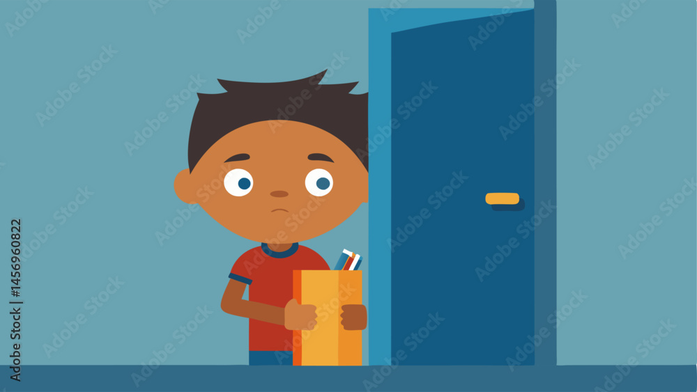 Poster classroom door closed a child peering longingly through the closed door of a classroom while holding