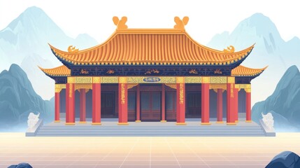 Obraz premium Ancient Chinese temple, nestled amidst mountains
