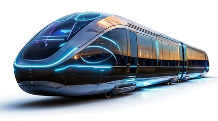 Obraz premium Futuristic High-Speed Train: An artistically rendered, high-speed train cutting through the landscape, showcasing the pinnacle of technological advancement and sustainable travel.