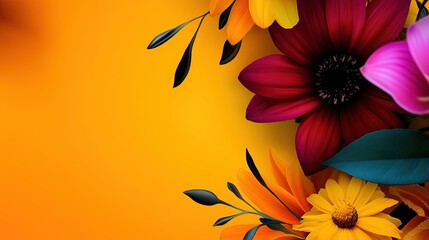 Vibrant floral arrangement against a warm yellow backdrop.