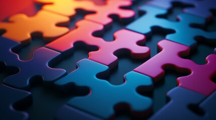 On a flat surface, an assortment of colorful puzzle pieces was artfully scattered, signifying the union of creativity and analytical thinking