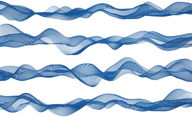 4 Dynamic flowing blue lines on a transparent background create an abstract wave pattern and modern graphic texture. 3D render
