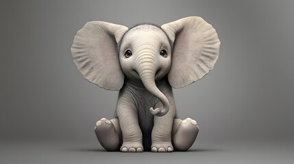Adorable digital rendering of a seated baby elephant.