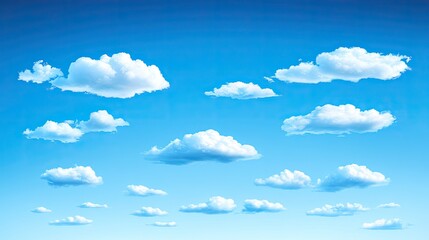 A vibrant summer sky filled with fluffy cumulus clouds.
