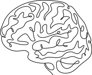 Human brain minimalist one-line art drawing. 
