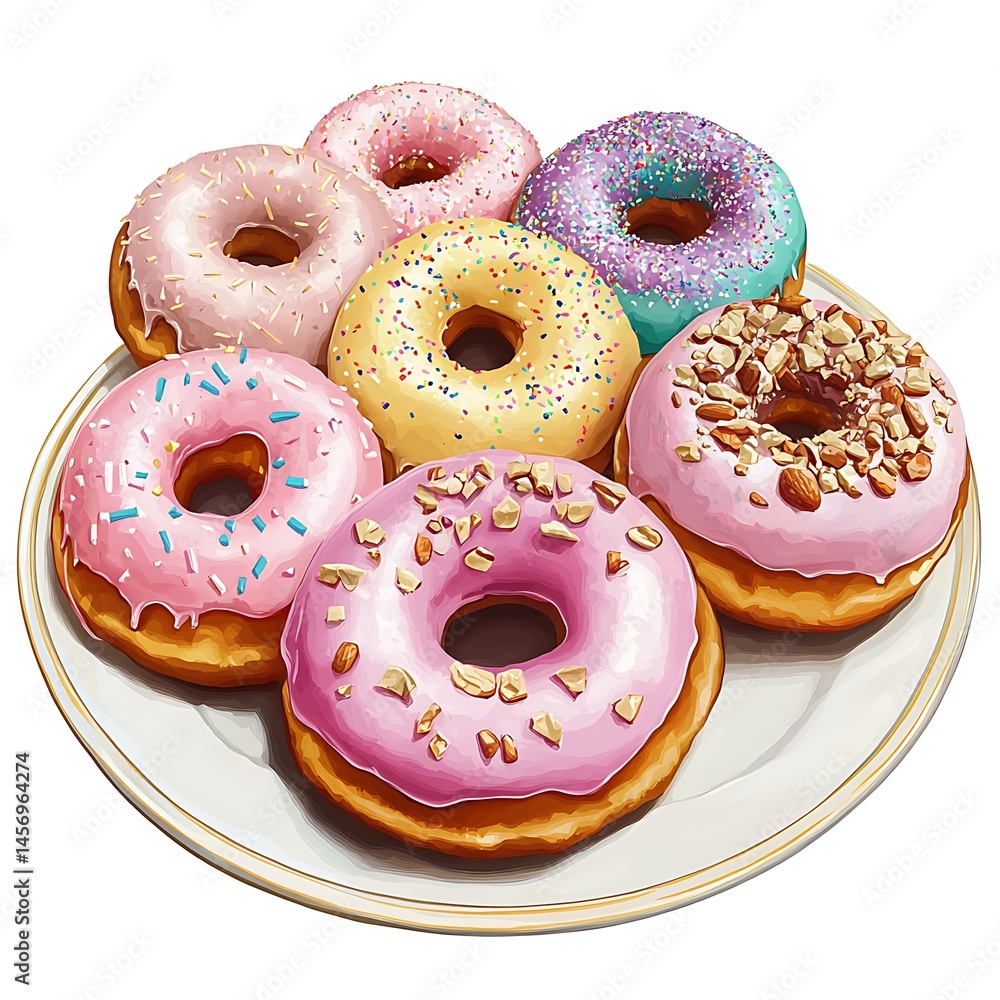 Poster sweet delight: an array of doughnuts. a vibrant and mouth-watering image showcasing an array of fres