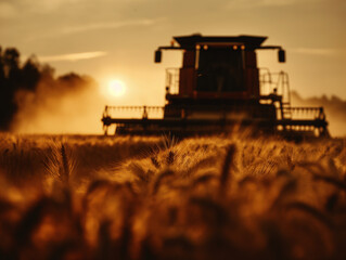 Fototapeta premium stunning agricultural scene during the harvest season, showcasing the beauty of farming and the role of modern machinery in agriculture.