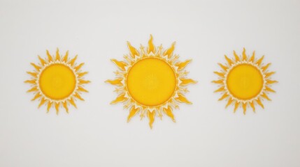 Bright and Vibrant Sun Motifs on White Background for Artistic and Decorative Purposes