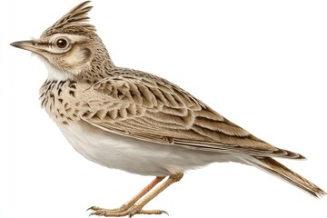 Fototapeta premium Isolated Skylark (Alauda arvensis) Drawing: A Crested Bird of Nature in Wild White Background