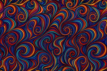 Crédence de cuisine Vagues fractales Colorful swirling abstract seamless pattern with vibrant rainbow waves and intricate curves on seamless psychedelic fractal background  © designermetin