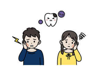 虫歯で歯が痛む子供のイラスト