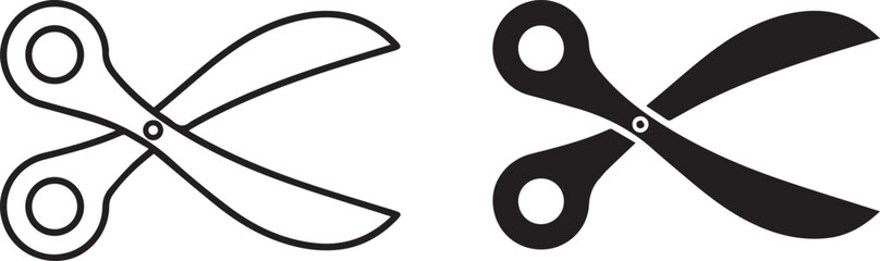 Scissors icon, minimalist illustration, outline drawing, symmetric shape, cutting tool, craft symbol, sharp blades, curved handles,
