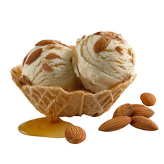 Delicious almond ice cream transparent background food studio close-up dessert concept
