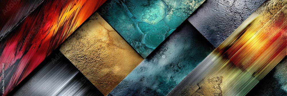 Poster Metal and Enamel Textures Create a Vivid Abstract Concept With Striking Colors and Patterns Blending Seamlessly in a Visual Array Generative AI