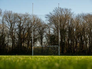 Tall goalposts in a training field for rugby, camogie, hurling, Gaelic football which are National...