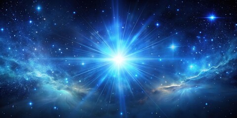 Naklejka premium Glowing Blue Light Explosion in the Night Sky with Stars and Nebulae , astrophotography, celestial body
