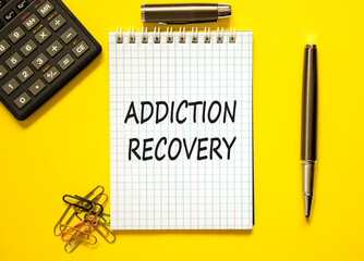 Addiction recovery symbol. Concept words Addiction recovery on beautiful white note. Beautiful...