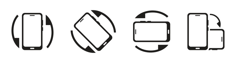 Set of smartphone rotary icon or horizontal display screen isolated on white background. Vector illustration