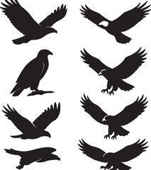 Majestic Eagle Silhouettes Set Depicting Various Flight and Perching Poses