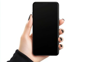 Hand Holding Black Smartphone with Empty Screen
