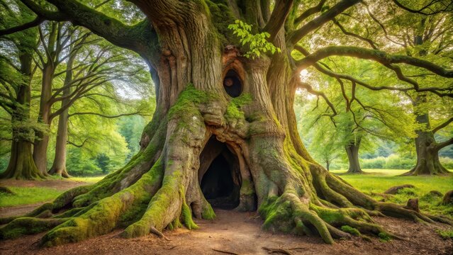 Ancient tree with a gnarled trunk and branches