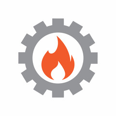 Mechanical Gear with Flame Symbol for Industry.
