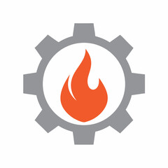 Mechanical Gear with Flame Symbol for Industry.