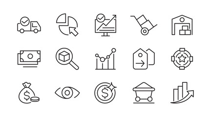 Sales and Marketing line icon set. Management, SEO, target, ad, analytics, conversion, pipeline, lead generation, retention, sales funnel line icon set. UI thin line icon pack.