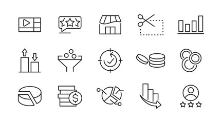 Sales and Marketing line icon set. Management, SEO, target, ad, analytics, conversion, pipeline, lead generation, retention, sales funnel line icon set. UI thin line icon pack.