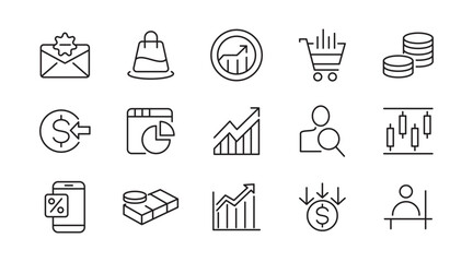 Sales and Marketing line icon set. Management, SEO, target, ad, analytics, conversion, pipeline, lead generation, retention, sales funnel line icon set. UI thin line icon pack.