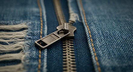 Zipper on Denim Fabric with Ripped Detail
