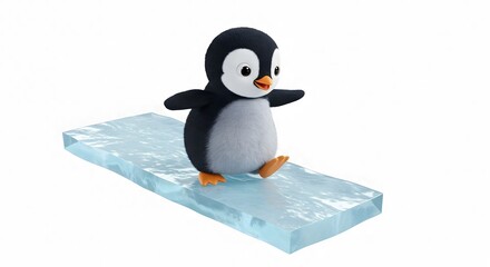 Fototapeta premium Cute Penguin Character Walking on Ice Floe Cartoon Illustration
