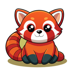 Cute Cartoon Red Panda Sitting on a Light Beige Background