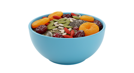 Bowl of Dried Fruit and Seeds isolated on transparent background