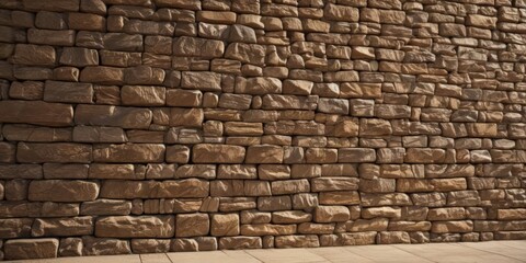 Fototapeta premium Warm-toned stacked stone wall, sunlight highlights, subtle shadowing , beige, texture, natural