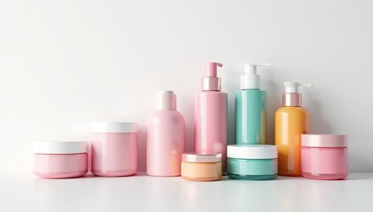 Various cosmetic containers on white backdrop , clean, bronzer