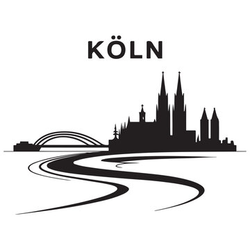 K&Ouml;LN NRW Deutschland City Skyline Vector Black silhouettes. with white background
