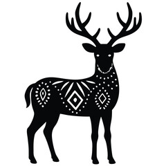 Fototapeta premium Elegant Black and White Deer Silhouette with Geometric Pattern