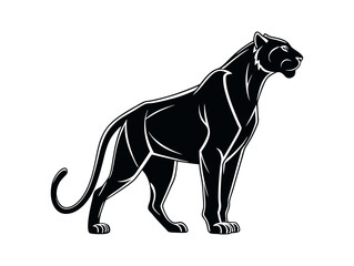 Obraz premium Black Panther Silhouette on a Rocky Outcrop, panther, leopard, silhouette, black, white, wildlife, animal, cat, feline, jungle, nature, graphic, design, Panther Silhouette Standing on a Rock, side vie