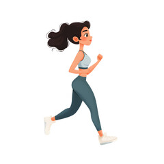 Animated young woman in athletic wear jogging against a solid black background.